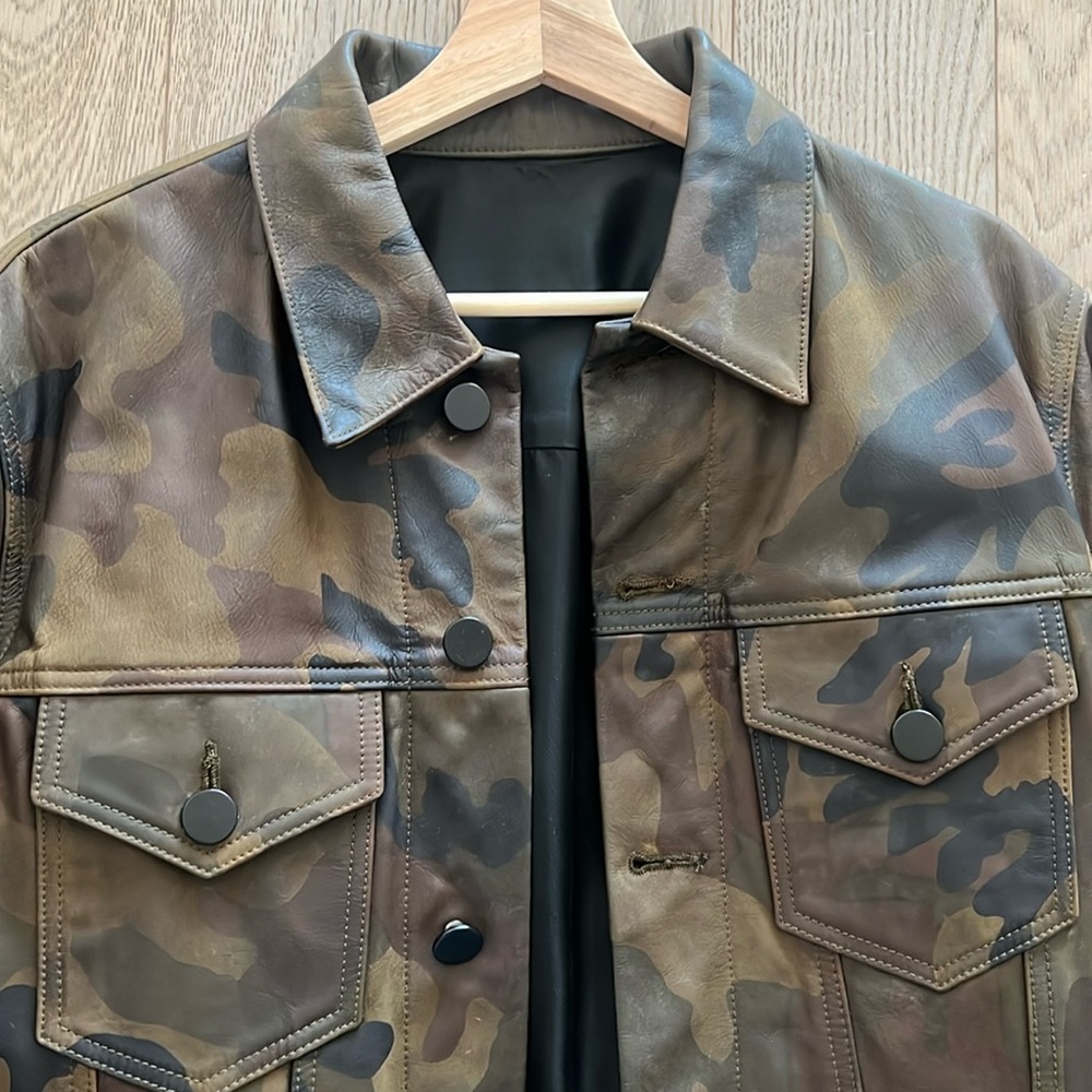Mens Camo Leather Jacket/ Chrome Hearts Leather